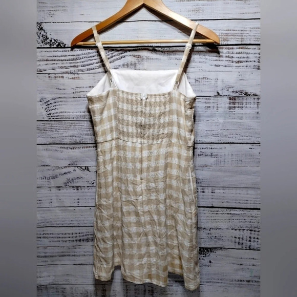 Midnight Doll Mini Sundress Tan White Size Small Gingham Checkered - Picture 2 of 6